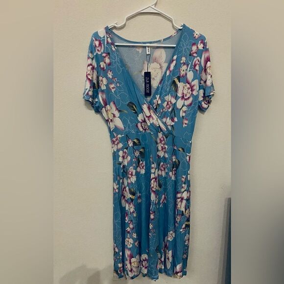 DB MOON Women Casual Short Sleeve Dresses Empire Waist Dress Pockets NWT Large - Picture 11 of 14